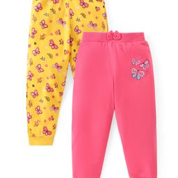 Babyhug Cotton Knit Full Length Lounge Pants  with Butterfly Print Pack of 2 - Multicolour-image-20
