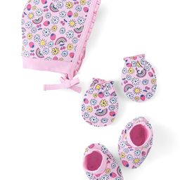 Doodle Poodle Interlock Cotton  Cap Mittens & Booties Set Floral Print - Pink-picture-24