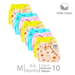 Chirsh New Born Baby Cloth Diapers/Nappies Reusable Organic Cotton Cloth Nappy Washable Cloth Nappies With String Medium Langot (Pack Of 10) -Multi Color-6