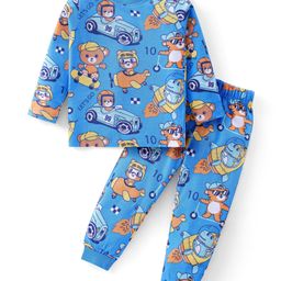 Babyhug Cotton Knit Full Sleeves Night Suit With Animals & Vehicles Print - Blue-image-93