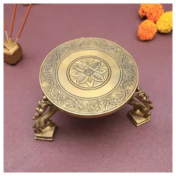 The Advitya Handcrafted Brass Round Ritual Pooja Chowki with Yali Legs-picture-6