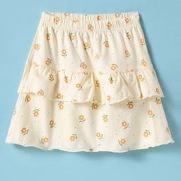Tango Interlock Knit Knee Length Layered Skirt with Floral Print - Yellow-picture-37