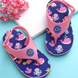 Babyoye Velcro Closure Flip Flops With Sea Life Print - Light Pink & Blue-image-12