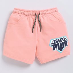 Kidcity Cotton Looper Girl Pwr Text Printed Shorts - White & Pink-image-19