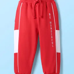 Babyhug Cotton Terry Knit Full Length Lounge Pant With Text Print - Red-picture-24