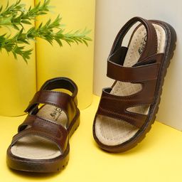 Tiny Bugs Checked Sandals With Velcro Closure - Brown-image-64