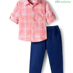 Babyoye 100% Cotton Woven Full Sleeves Shirt and Trouser Set With Checks - Pink & Blue-picture-5