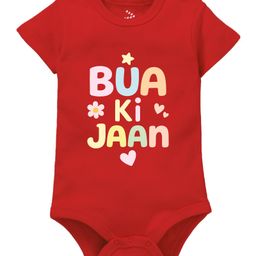 Zeezeezoo 100% Cotton Knit Half Sleeves Bua Ki Jaan Text Printed Onesie - Red-image-3