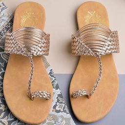 Shoetopia Braid Desiged Slip On Kolhapuri Sandals - Rose Gold-image-77