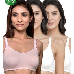Inner Sense Organic Cotton Knit Pack Of 3 Solid Antimicrobial Maternity Bras With Nursing Access - Multi Colour-picture-21