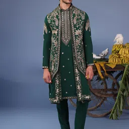 KALPRAAG Men Floral Embroidered Regular Sequinned Kurta with Trousers & With Dupatta-picture-11