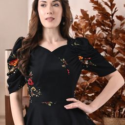 IUGA Floral Print Sweetheart Neck Peplum Top-image-13