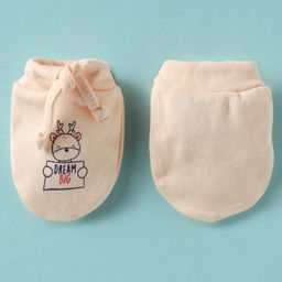 Simply Interlock Knit Mittens & Booties With Deer Print - Cream image 3
