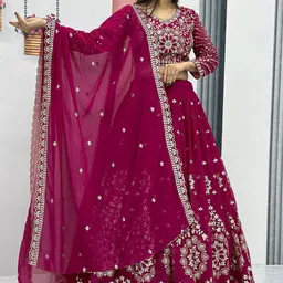 BAESD Embroidered Sequinned Semi-Stitched Lehenga & Unstitched Blouse With Dupatta image 5