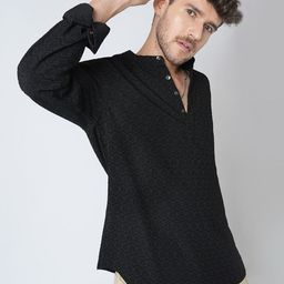 VASTRADO Men Black Self-Design Jacquard Kurta-picture-23