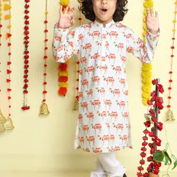 Little Clothings Boys Ethnic Motifs Printed Cotton Kurta with pyjama-picture-10