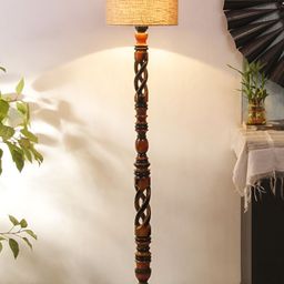 Devansh Brown & Beige Wooden Floor Lamp With Shade-image-66