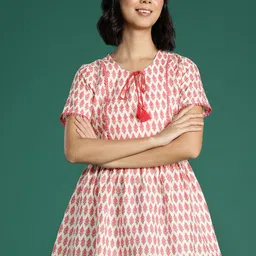DressBerry Ethnic Print Tie-Up Neck Pure Cotton Peplum Longline Top-picture-5
