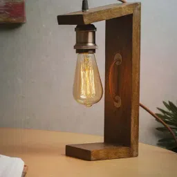 Homesake Brown Table Wooden Table Lamp with Antique Copper Holder (Bulb Included) - Set of 1-29