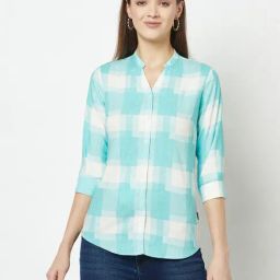 Crimsoune Club Turquoise & White Chequered Shirt-image-42