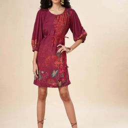 Marigold Lane Maroon Printed A-Line Dress-picture-31