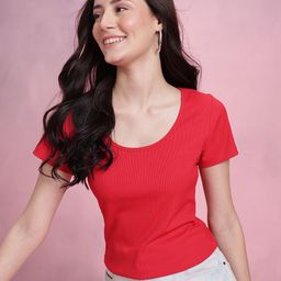 DressBerry Scoop Neck Ribbed T-shirt-image-36