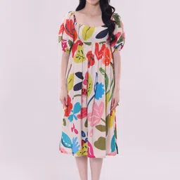 POPPI Floral Print Flared Sleeve Empire Midi Dress-image-42
