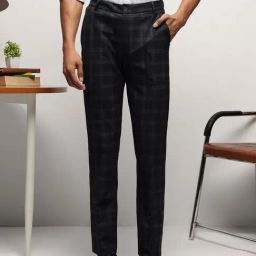 Subtract Black Slim Fit Checks Trousers-image-90