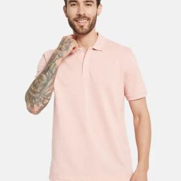 Octave Suede Pink Cotton Regular Fit Polo T-Shirt-image-12