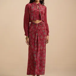 Global Desi Printed Top With Skirt & Jacket Co-Ords-image-19