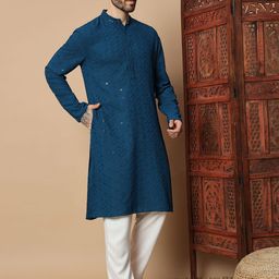 GLITO Men Ethnic Motifs Embroidered Regular Sequinned Kurta with Pyjamas image 3