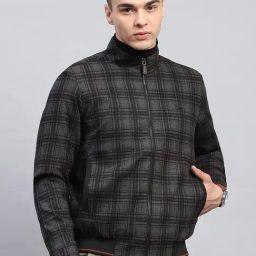 Monte Carlo Black Regular Fit Checks Jacket-11