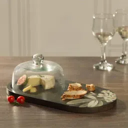 ellementry Chip N Dip Dark Brown Wooden Platter with Cloche - Set of 1-image-58