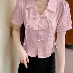 KPOP Women Shirt Collar Short Sleeves Top-image-86