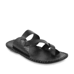 Metro Men's Black Cross Strap Sandals-image-11