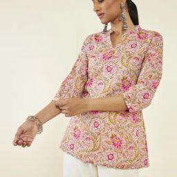 Soch Beige & Pink Cotton Floral Print Tunic-picture-48
