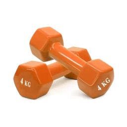 Protoner Cast Iron Vinyl Coated Fixed Dumbbells Pair of 4kg (Orange)-image-24