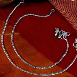 Teejh Single Line Silver Oxidized Ghungroo Anklets-25
