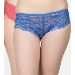 N-Gal Blue & Coral Lace Work Panties - Pack Of 2-image-2