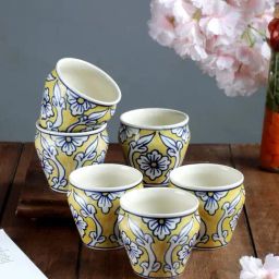 VarEesha Yellow Ceramic Kulhad Cups - Set of 6-picture-18