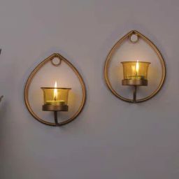 Homesake 'Christmas' Mustard & Golden Metal Wall Candle Holder With Tea Light Candle - Set of 2-image-52