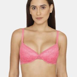 Rosaline by Zivame Pink Lace Padded Bra-image-2