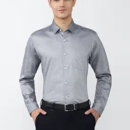 Peter England Grey Cotton Slim Fit Texture Shirt-image-78