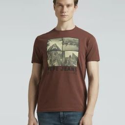 Pepe Jeans Brown Cotton Slim Fit Printed T-Shirt-image-85
