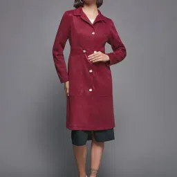 Miss Chase Maroon Relaxed Fit Patched Pocket Button Down Longline Coat-1