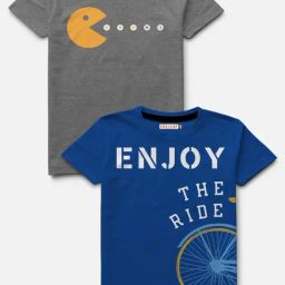 HELLCAT Grey & Royal Blue Printed T-Shirt (Pack Of 2)-image-91