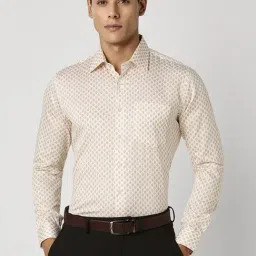 Van Heusen Cream Cotton Slim Fit Printed Shirt-picture-20