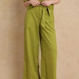 RAREISM Olive Cotton Solid Trousers-picture-8