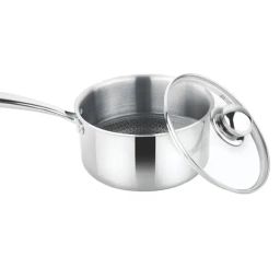 Prabha Stainless Steel Silver Tri-Ply Hexa Cube Sauce Pan, Included Lid Non Stick Coating -14cm,1.2L-23