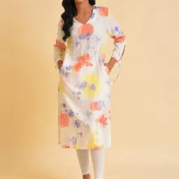 W Off-White Printed Straight Kurta-image-35